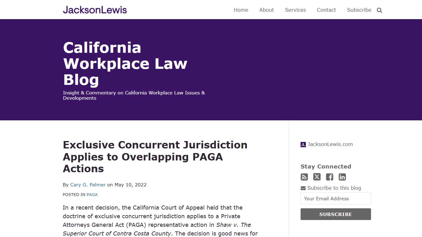 Exclusive Concurrent Jurisdiction Applies to Overlapping PAGA Actions | California Workplace Law Blog